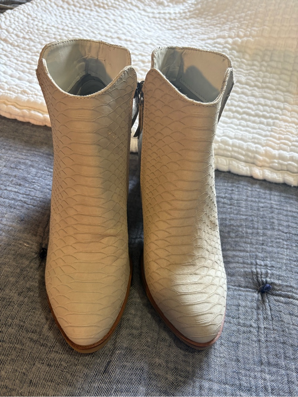 MIA Cream Snake-Embossed Ankle Booties